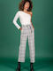 Women's High-waisted Fabric Trousers Checked Light Grey