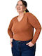 Potre Damen Langarm Pullover mit V-Ausschnitt Braun