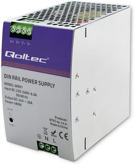Qoltec Sursă de Alimentare pe Șină DIN cu Ieșire 24V și Putere 480W 20A
