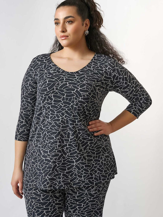 Jucita Damen Bluse mit 3/4 Ärmel & V-Ausschnitt Weiß