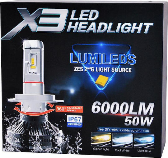 Autoline Lamps Car X3 H7 LED 6000K Cold White 9-32V 50W 2pcs