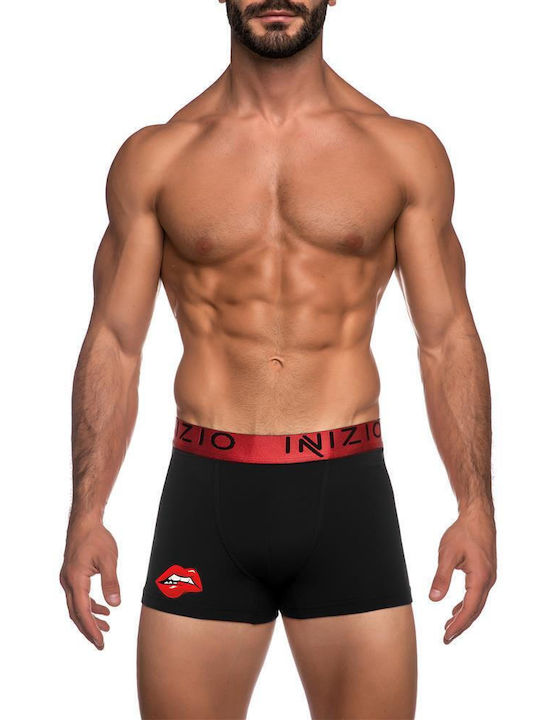 Inizio Men's Boxer Black with Patterns