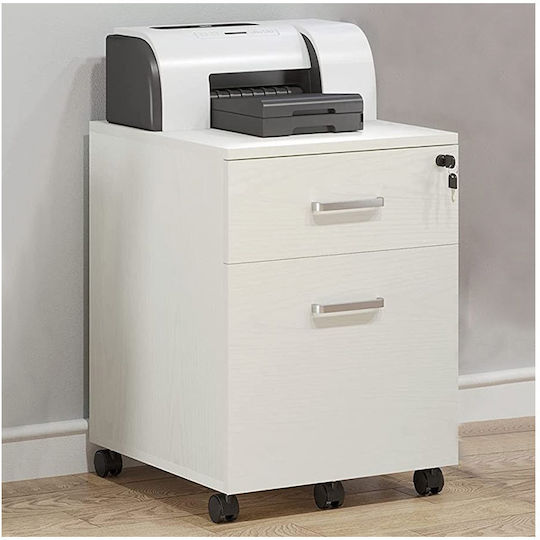 Office Storage Drawer Wooden with Wheels and Lock White 40x45x55.6cm