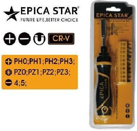 Epica Star Screwdriver with 10 Interchangeable Tips
