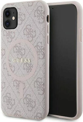 Guess 4g Collection Leather Metal Logo Magsafe Задна корица Пластмаса Розов (iPhone 11)
