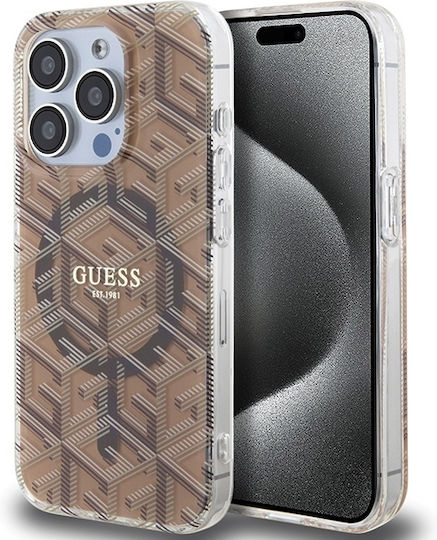 Guess Iml Gcube Magsafe Umschlag Rückseite Kunststoff Braun (iPhone 15 Pro)