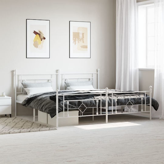 Bett King Size Metall White mit Latten für Matratze 193x203cm