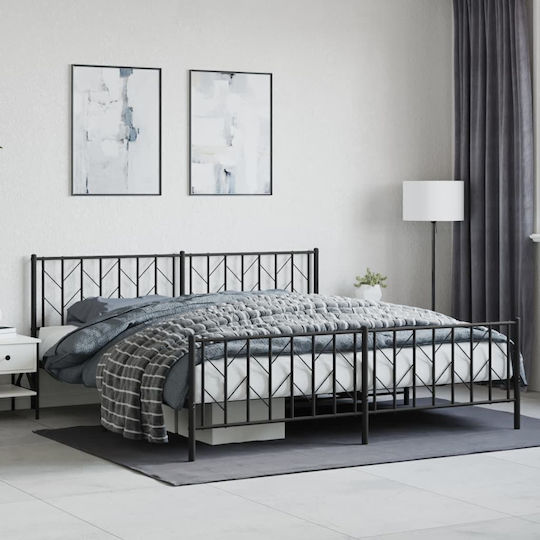 Κρεβάτι King Size Μεταλλικό Μαύρο με Τάβλες για Στρώμα 193x203cm