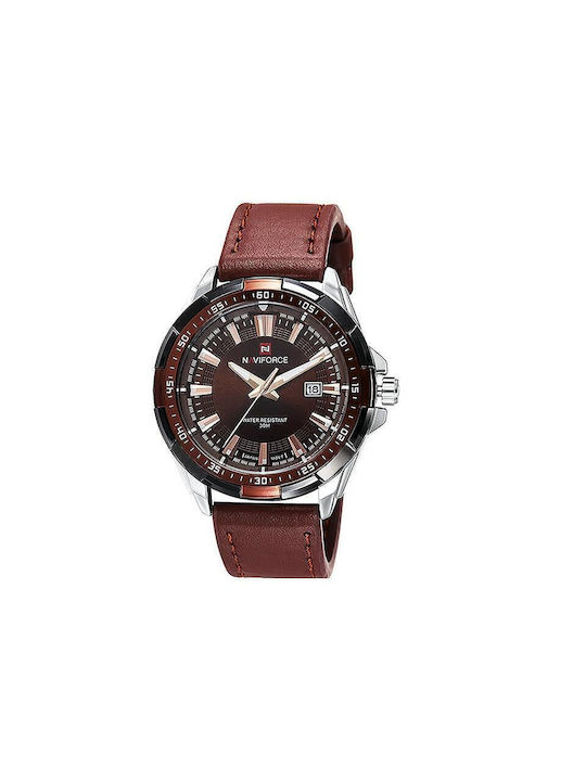 Naviforce Watch Battery with Brown Leather Strap