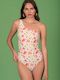 Chaton One-Piece Swimsuit with One Shoulder White