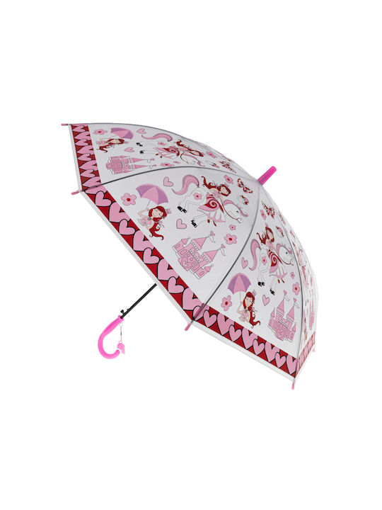 FantazyStores Kinder Regenschirm Gebogener Handgriff Rosa