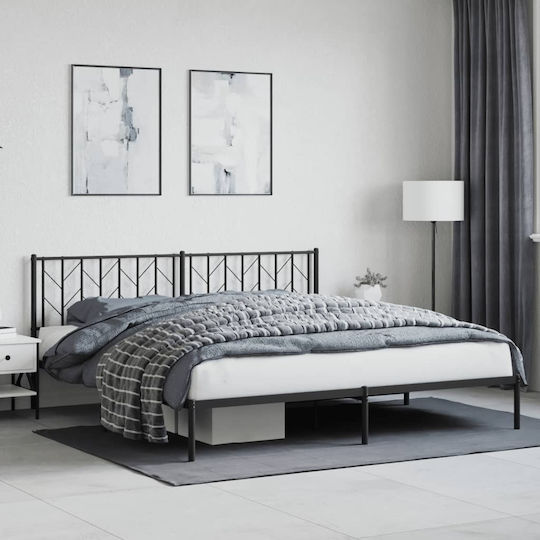 Метално Легло King Size Черно с Дъски за Матрак 193x203см