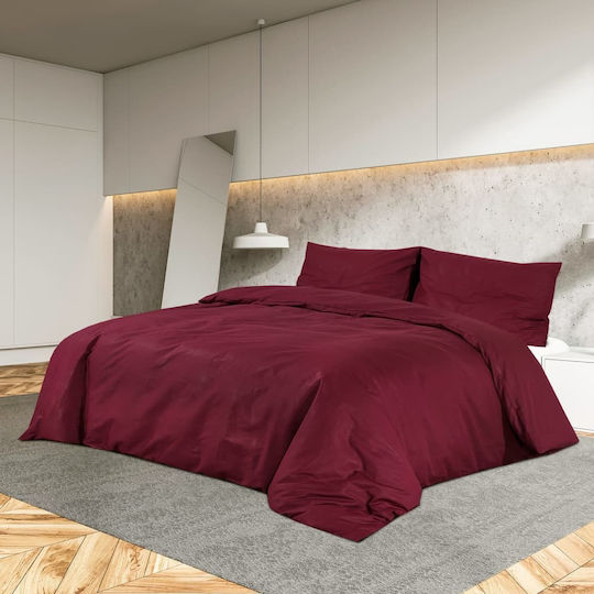 vidaXL Σετ Παπλωματοθήκη Βαμβακερή King Size με 2 Μαξιλαροθήκες 260x220cm Μπορντό
