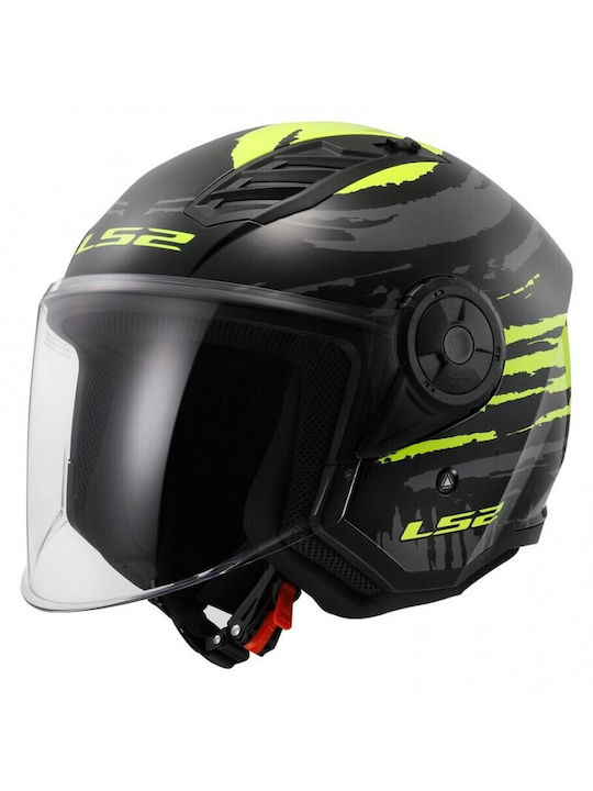 LS2 Of616 Airflow Ii Jet Helmet ECE 22.06 1500gr Brush Black/H-V Yellow