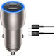 XO Car Charger 40W 8A with Ports: 2xType-C with Cable Type-C Gray Color