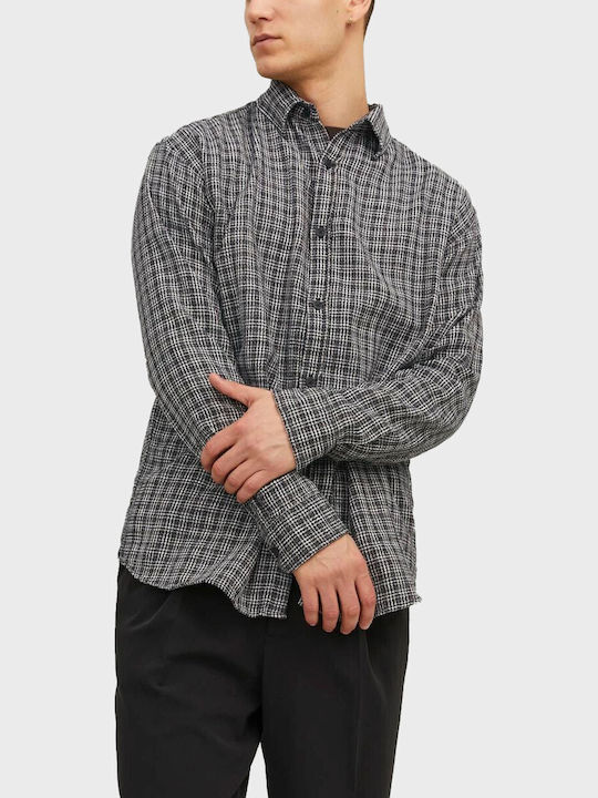 Jack & Jones Cămașă Bărbătească Cu mânecă lungă Bumbac Verificat Black