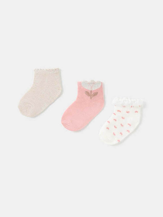 Mayoral Kids' Ankle Socks Ecru/pink/gold 3 Pairs