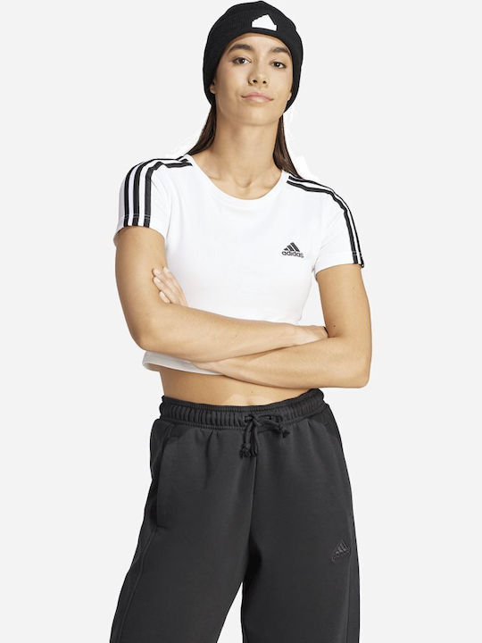 Adidas Essentials 3-stripes Damen Sport Crop T-Shirt Gestreift Weiß