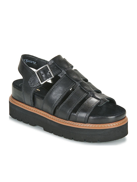 Orianna Twist Leder Flache Sandalen für Damen mit Riemen Flatforms in Schwarz Farbe