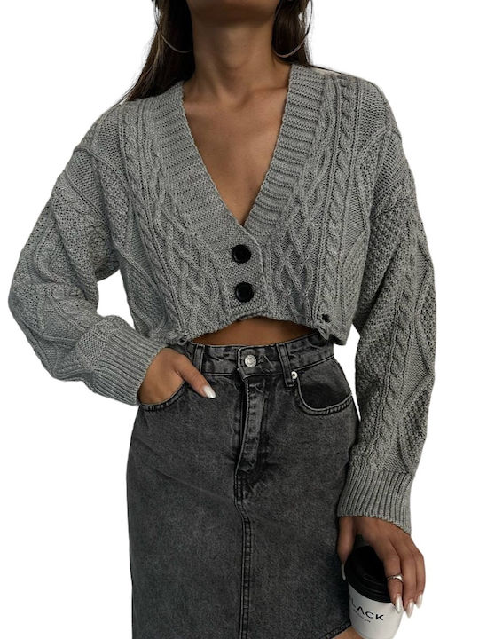 Short Women's Knitted Cardigan Gray