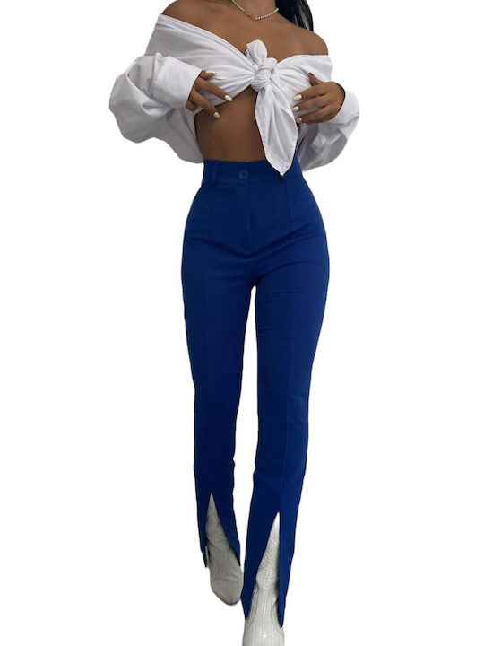 Women's High-waisted Fabric Trousers in Slim Fit Blue