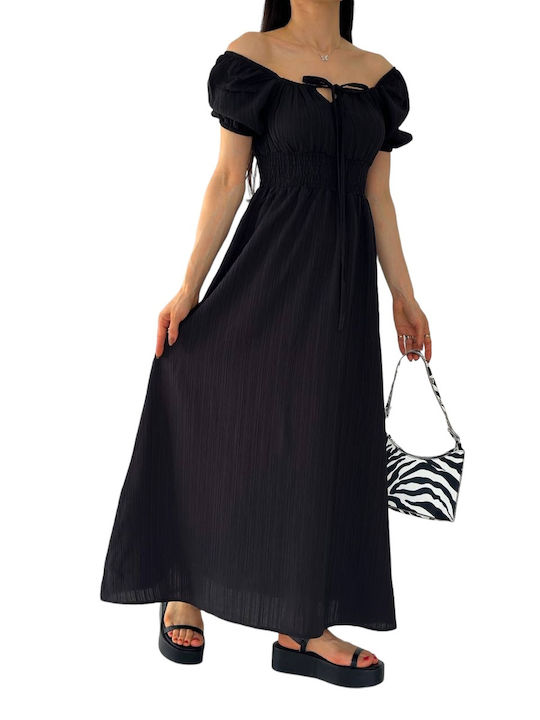 Midi Φόρεμα με Βολάν Μαύρο