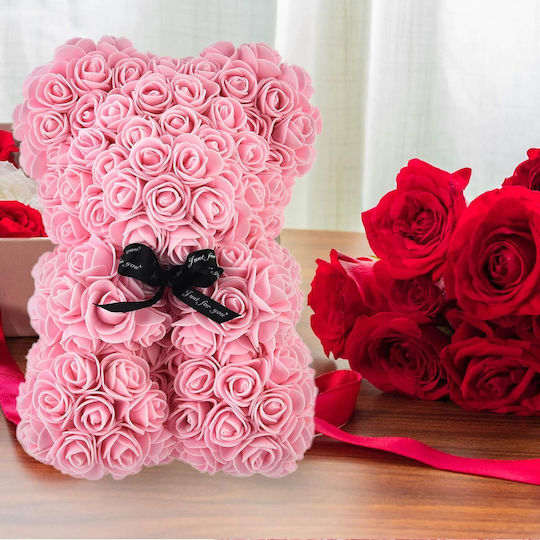 Teddybär aus künstlichen Rosen Rosa 40cm in Box