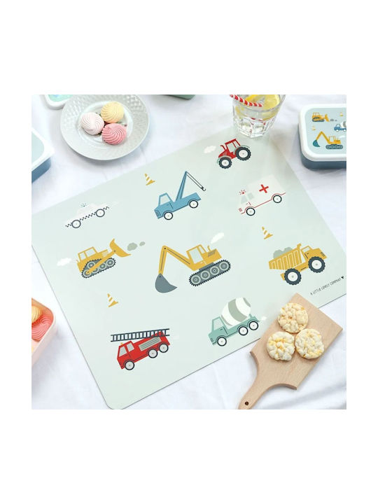 A Little Lovely Company Plastic Placemat Vehicles Green 43x34cm