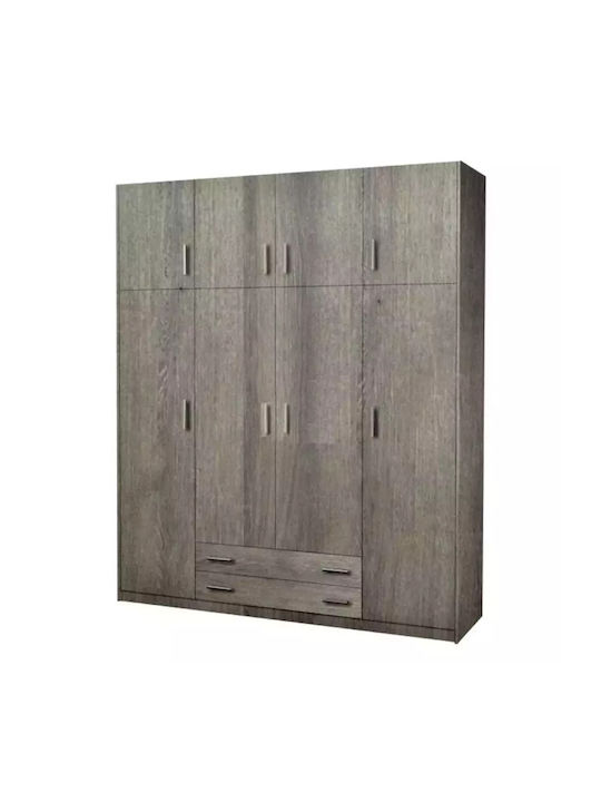 Τετράφυλλη Ντουλάπα με Πατάρι Σταχτί 200x60x240cm