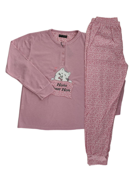 Lovelx Homewear Χειμερινό Γυναικείο Σετ Πιτζάμας Βαμβακερό Ροζ