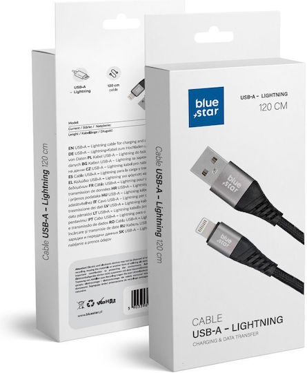 Blue Star Braided USB-A la Cablu Lightning Negru 1.2m (594889)