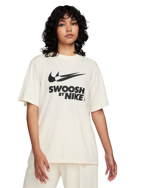 Nike Γυναικείο Αθλητικό T-shirt Εκρού