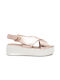 Leather Women's Flat Sandals in Beige Color
