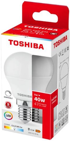 Toshiba LED Bulb 5W for Socket E14 and Shape G45 Cool White 470lm Dimmable