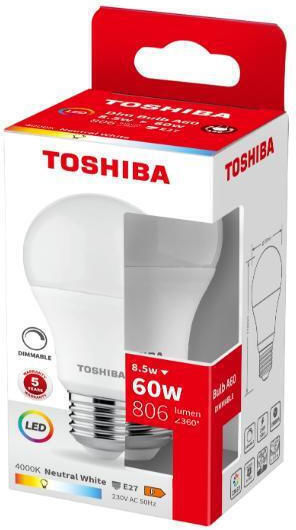 Toshiba LED Bulb 8.5W for Socket E27 and Shape A60 Natural White 806lm Dimmable