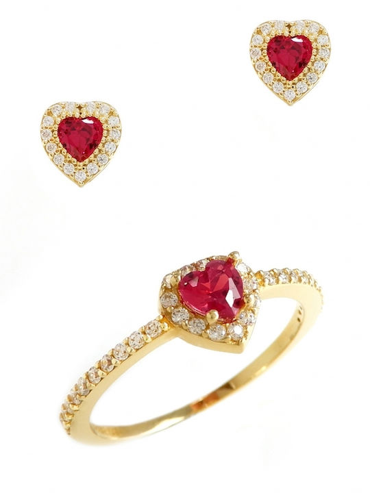 Art d or Set mit Ohrringe & Ring aus Gold 14K mit Steinen