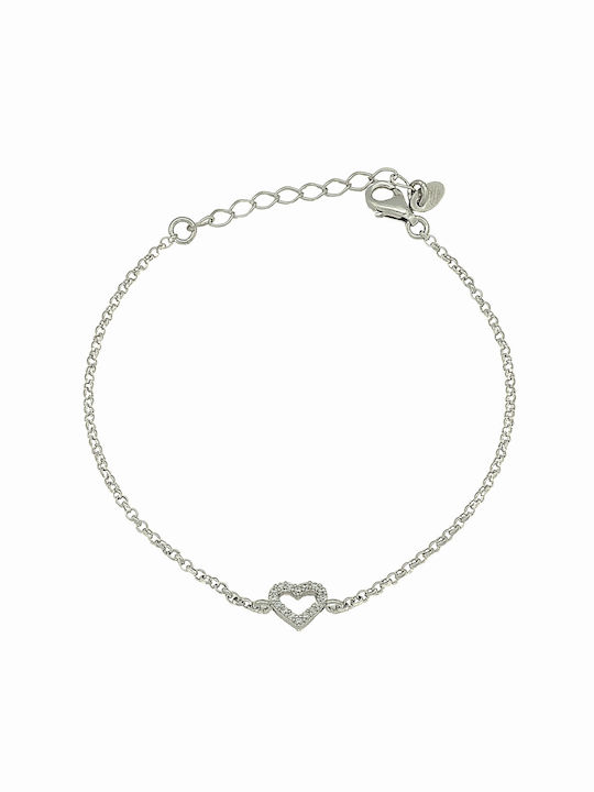 Kosmima Michalis Bracelet Chain with design Heart made of Silver with Zircon