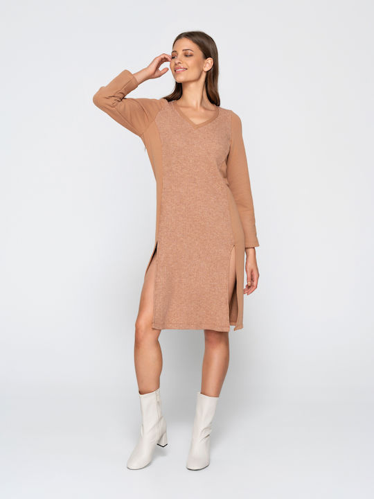 Luna Maxi Dress Knitted with Slit Camel