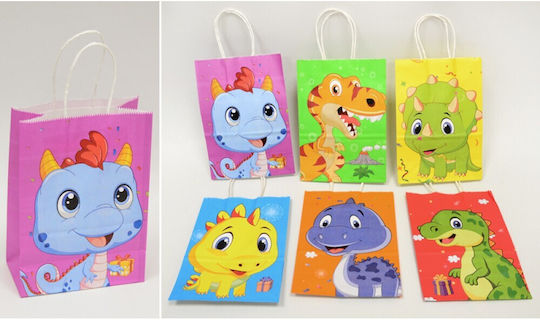Twisted Handle Bag for Gift with Theme "Dinosaurs" Multicolored 15x21cm. 12pcs