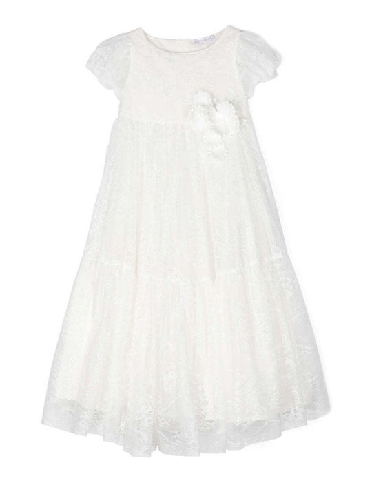 Kinderkleid Kurzärmelig Spitze Blumen Weiß