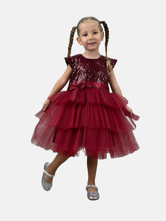 Παιδικό Φόρεμα με Παγιέτες Κοντομάνικο ΜΠΟΡΝΤΟ