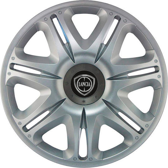 J-Tec Auto Radkappen Set Nascar mit Marke Lancia 4Stück 14" Silber