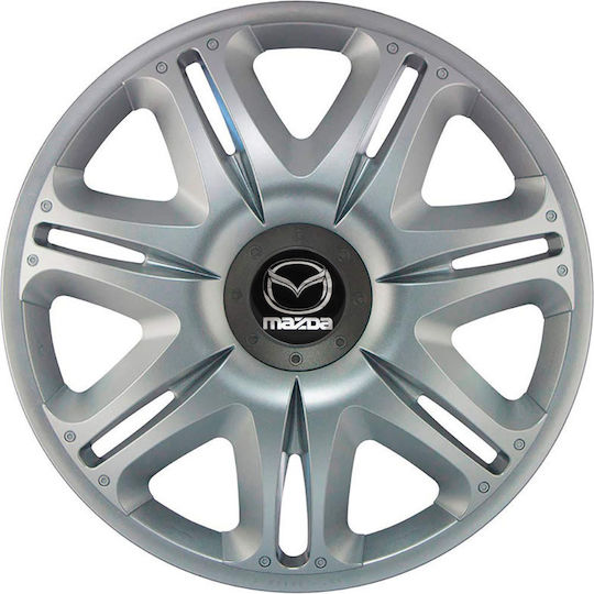 J-Tec Car Hubcap Set Nascar with Mazda Emblem 13" 4pcs Silver