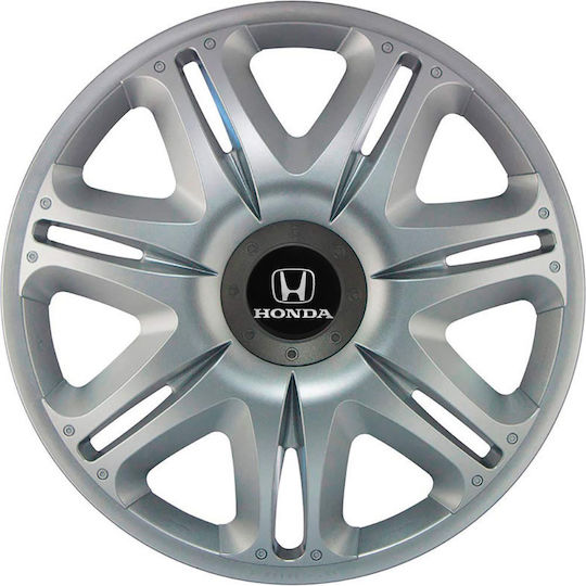 J-Tec Auto Radkappen Set Nascar mit Marke Honda 4Stück 13" Silber