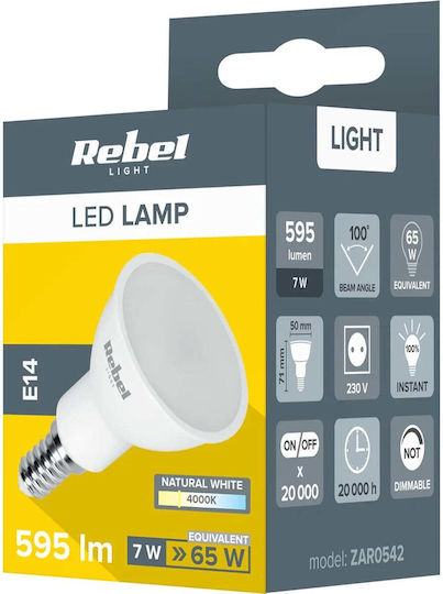 Rebel 7W LED Bulb for E14 Socket Natural White 595lm