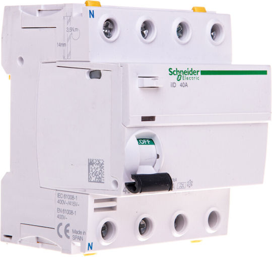 Schneider Electric Differentialkabelschalter Ρελέ Ράγας Leckage der Erde 40A Tetrapolar