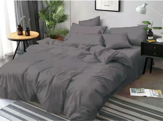 SpitiBazaar Set Cearceafuri King Size cu Elastic 220x240cm Gri 4buc