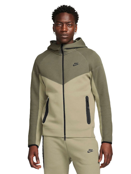 Nike Tech Men's Fleece Hooded Cardigan with Zipper Khaki