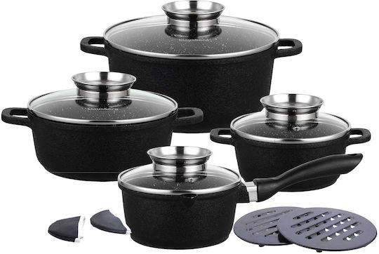 Klausberg Klausberg Töpfe Set aus Aluminium Schwarz mit Stein Innenbeschichtung 4-tlg