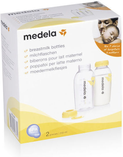 Medela Plastic Baby Bottle Anti-Colic with Silicone Nipple Transparent 250ml 2pcs